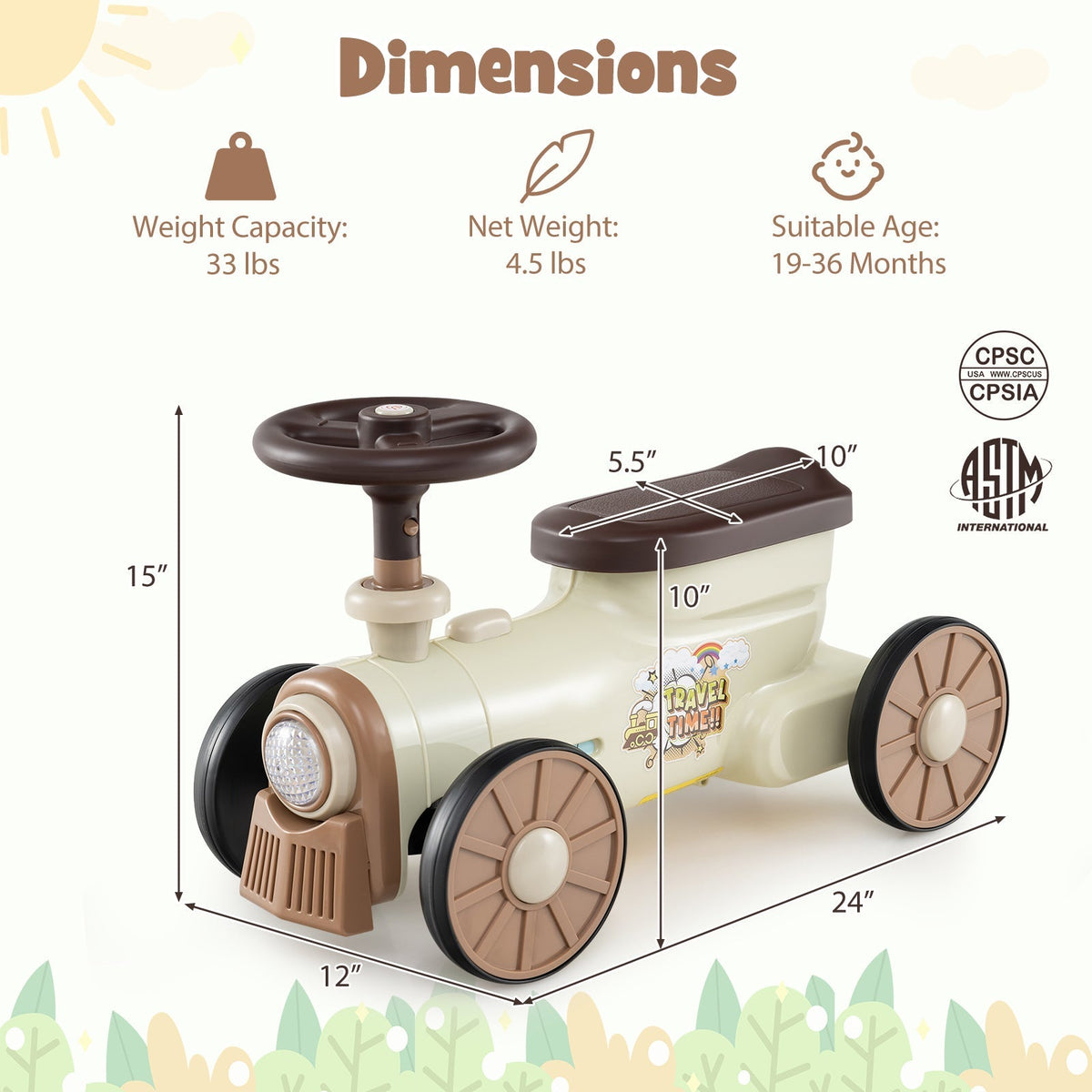 Ride on Toy with Steering Wheel and Train Whistle Sound Button GBruno Store