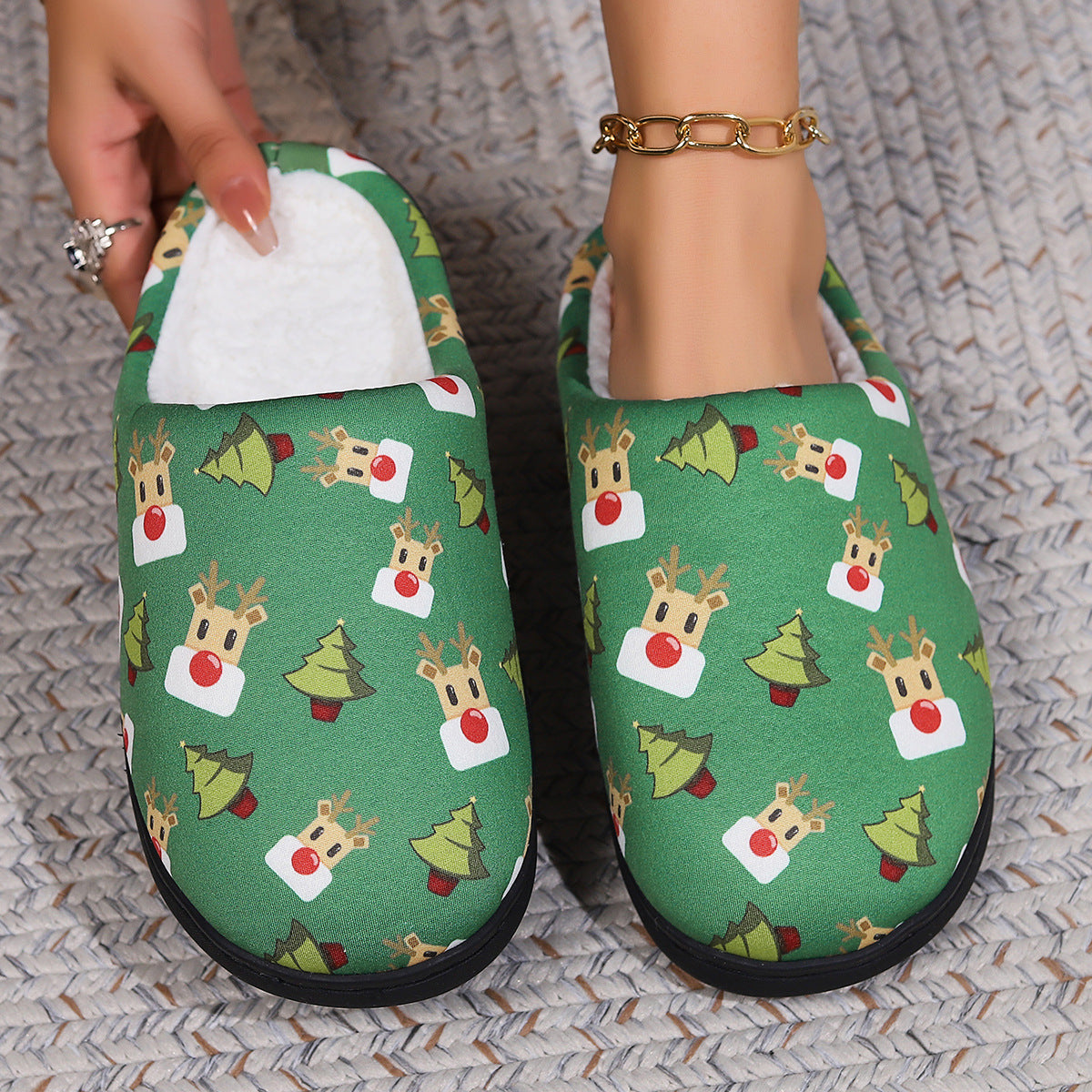 Christmas Snowman Elk Santa Claus Plush Slippers