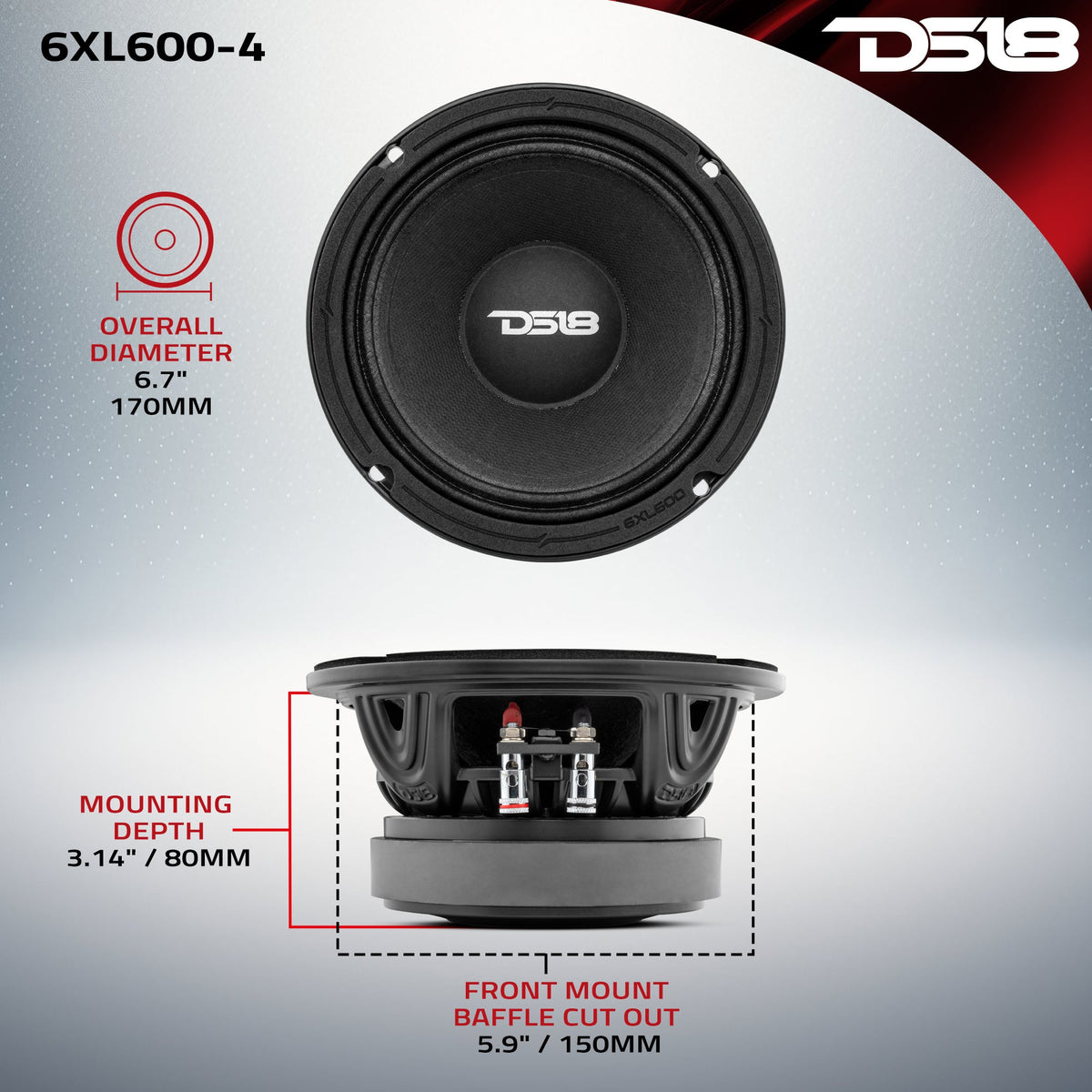 XL 6.5" Mid-Range Loudspeaker 300 Watts Rms 4-Ohm DS18
