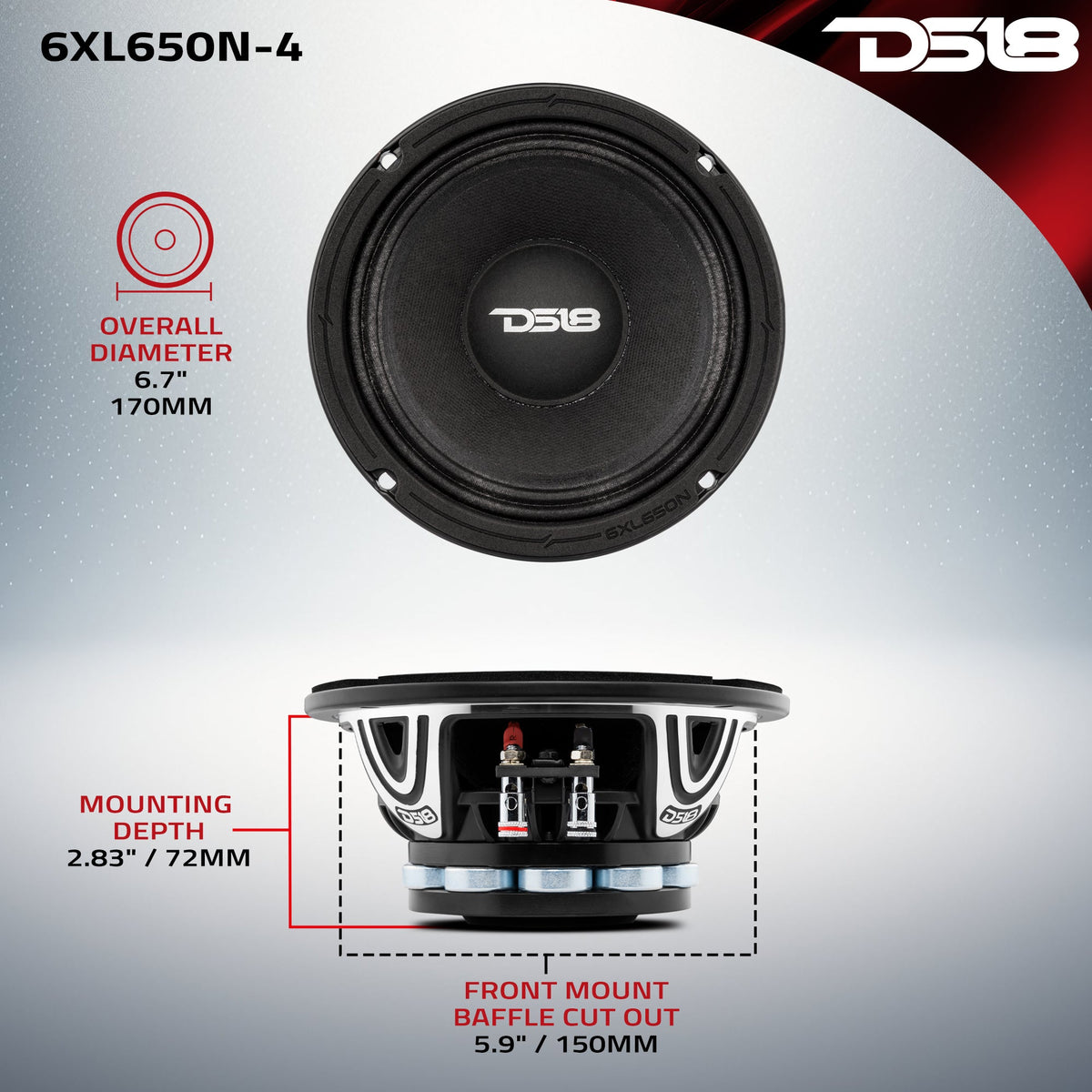 XL 6.5" Neodymium Rings Mid-Range Loudspeaker 325 Watts 4-Ohm DS18