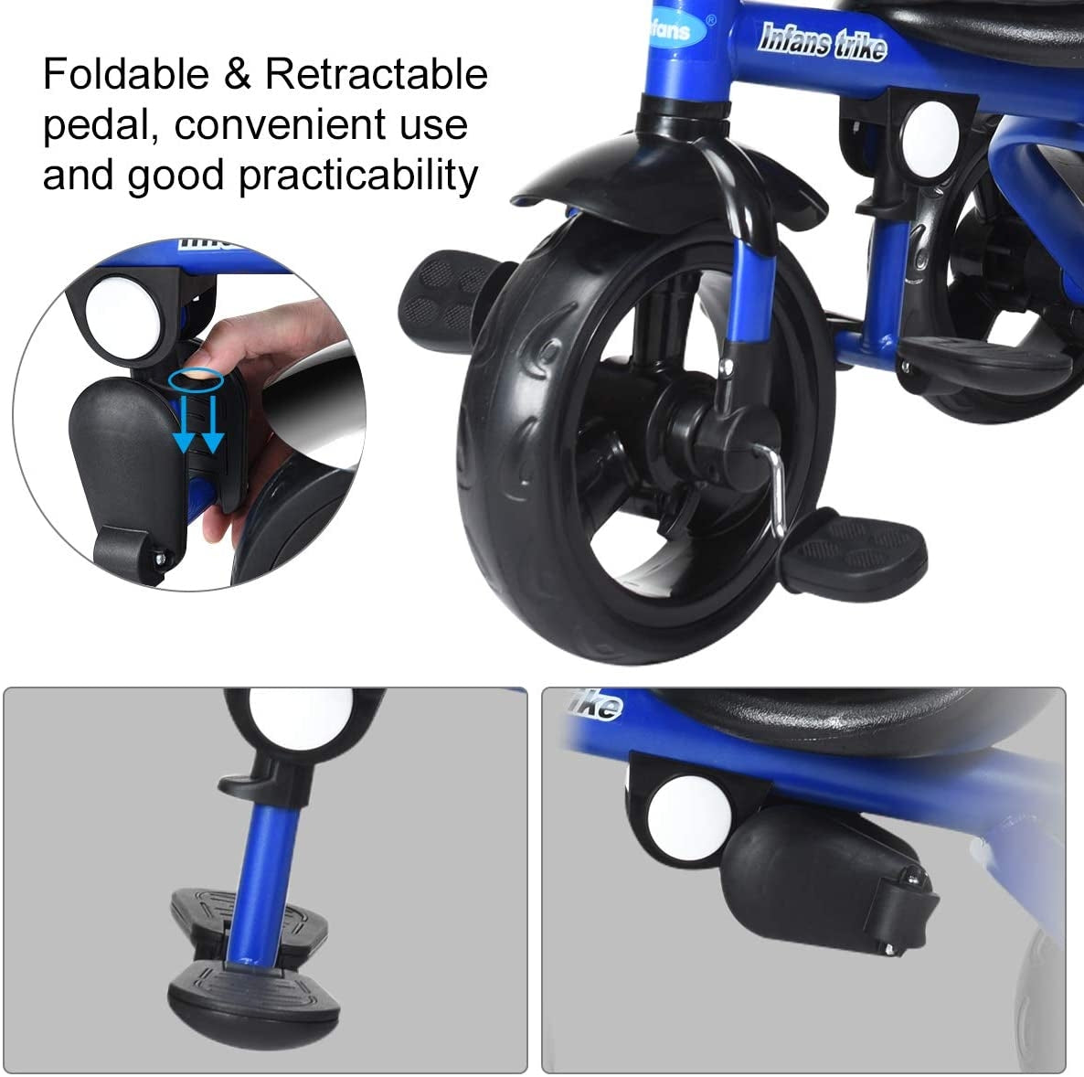 4-in-1 Kids Tricycle with Adjustable Push Handle-Blue GBruno Store
