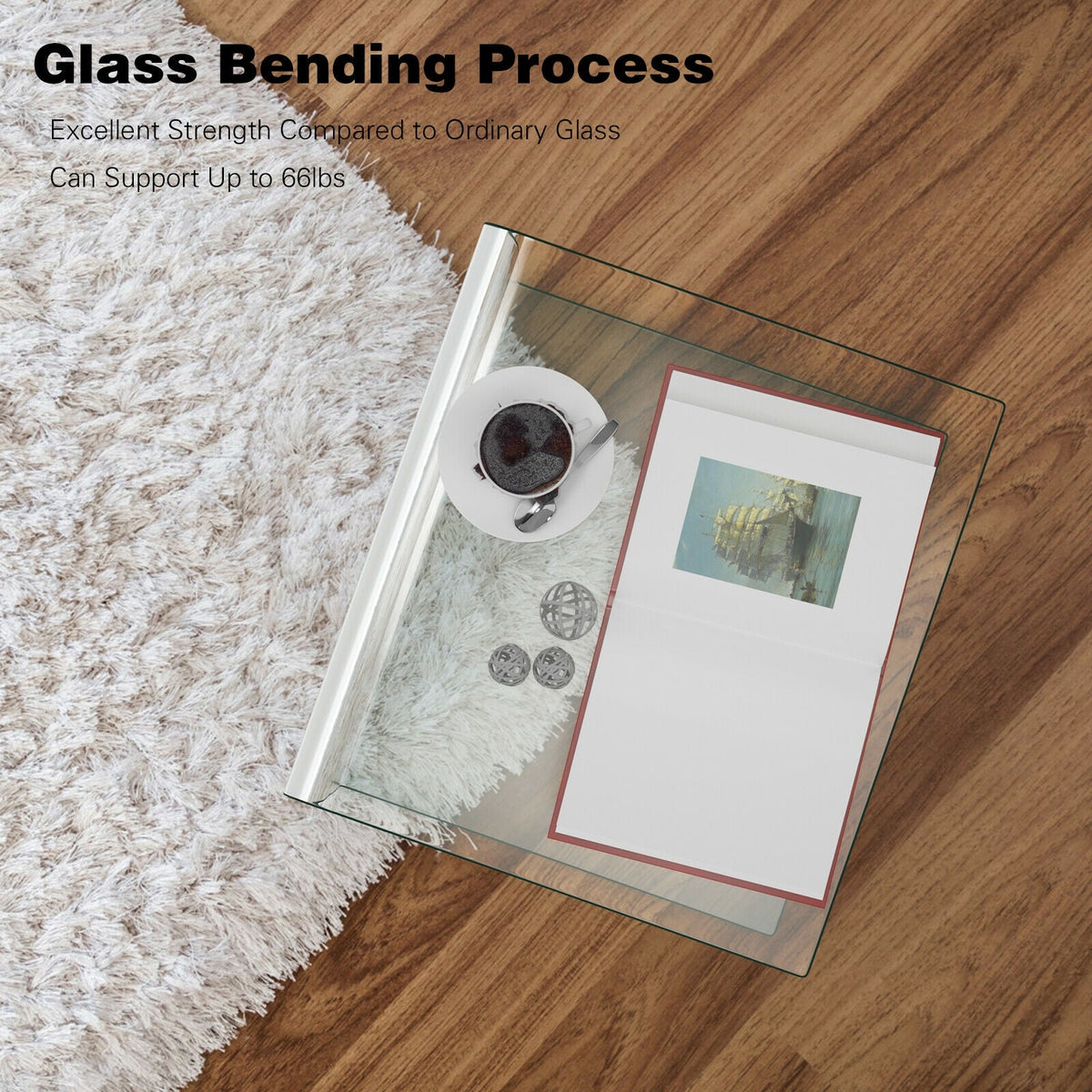 18 x 18 x 16 Inch Tempered Waterfall End Table with non-Slip Pad