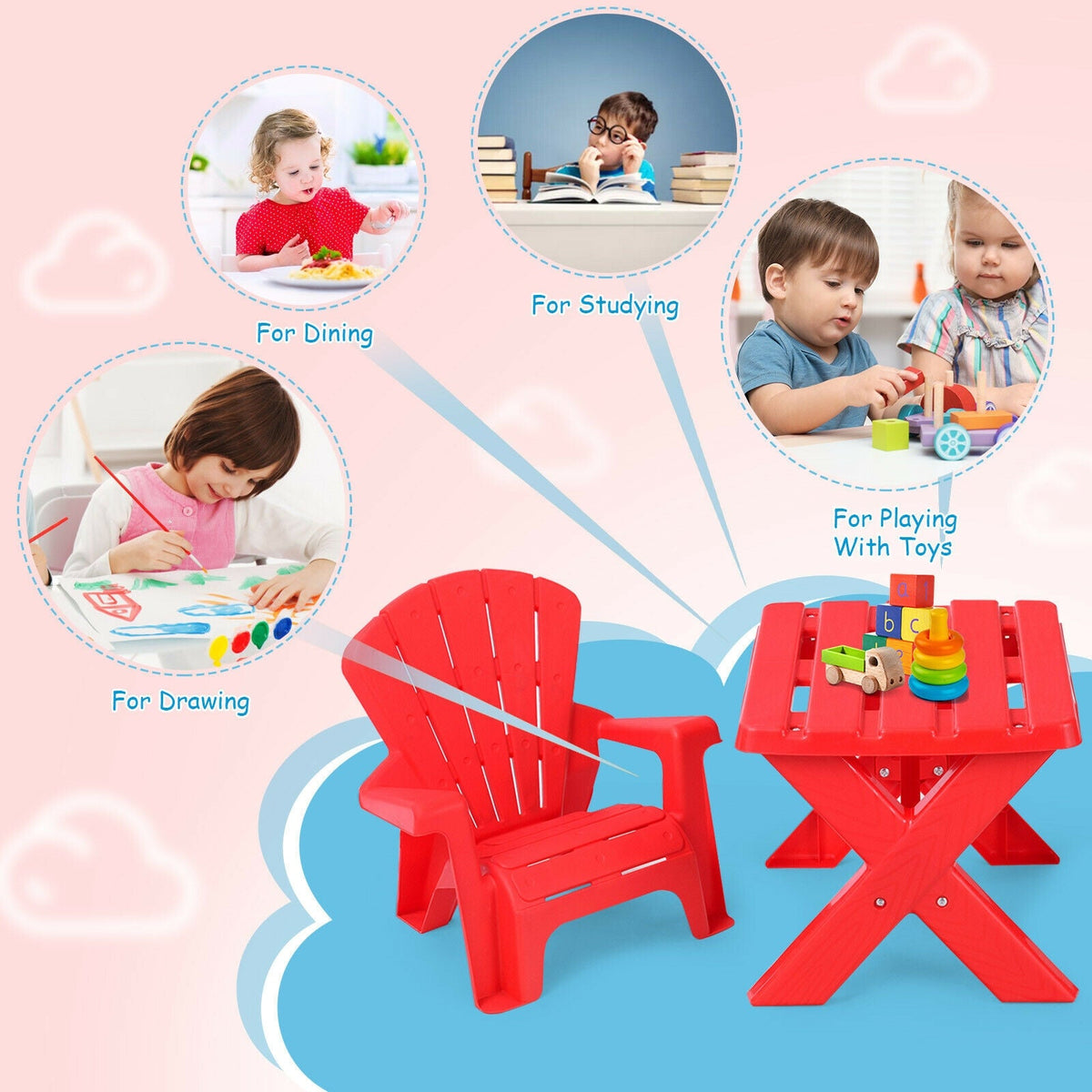 3-Piece Plastic Children Play Table Chair Set-Red GBruno Store