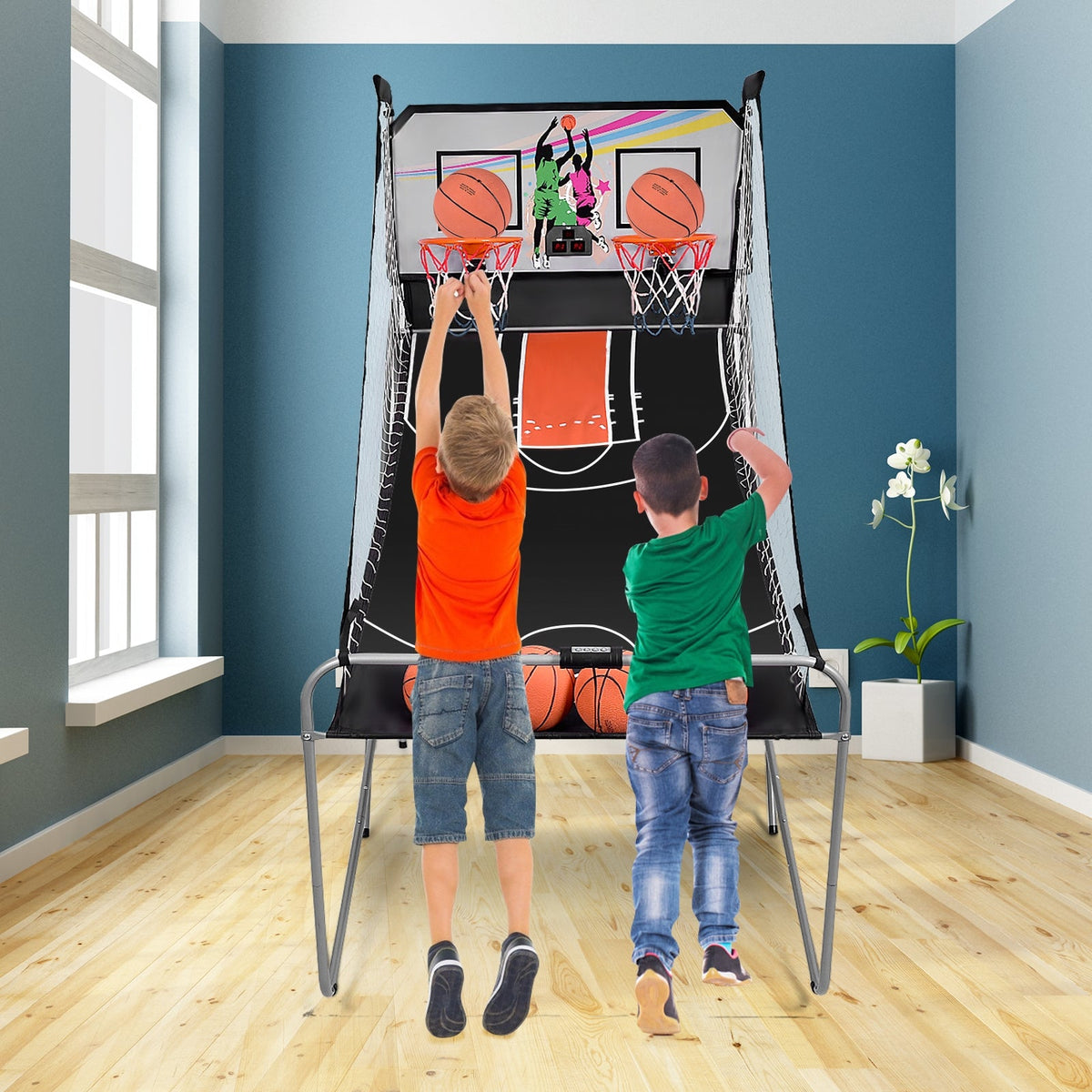 Foldable Double Electronic Basketball Game with 4 Balls Indoor-Gray GBruno Store