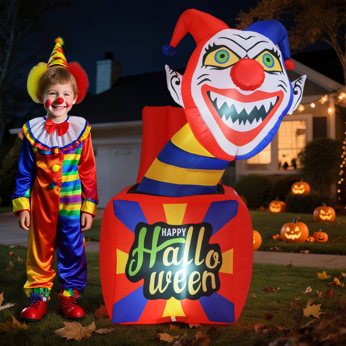 6 Ft Halloween Inflatable Clown with LED Lights for Indoor Outdoor Porch
