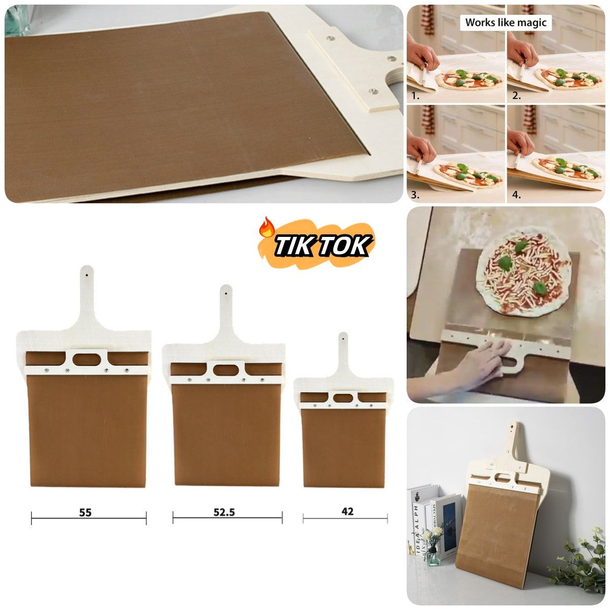 Sliding Pizza Peel Wooden Handle Transfer Shovel