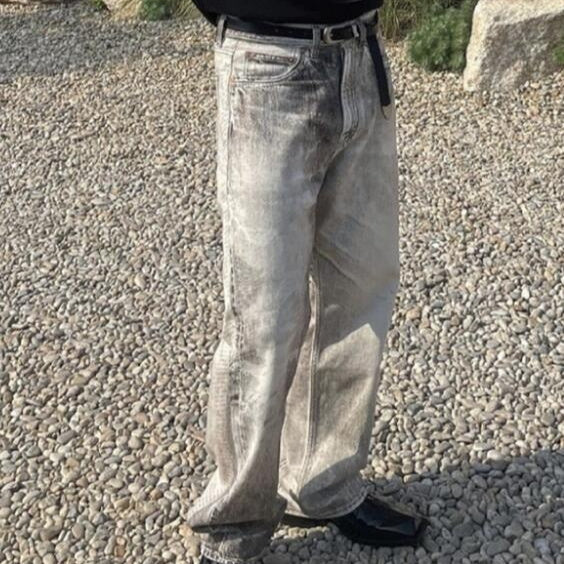 Men's White Gray Wash Cat Whisker Jeans