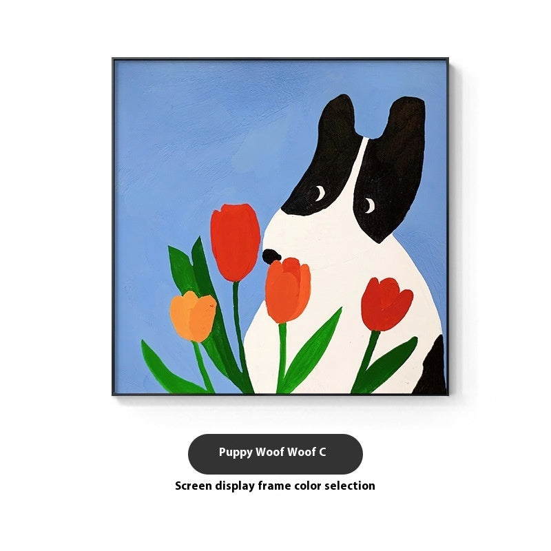 Cartoon Dog Red Square Restaurant Mural My Store