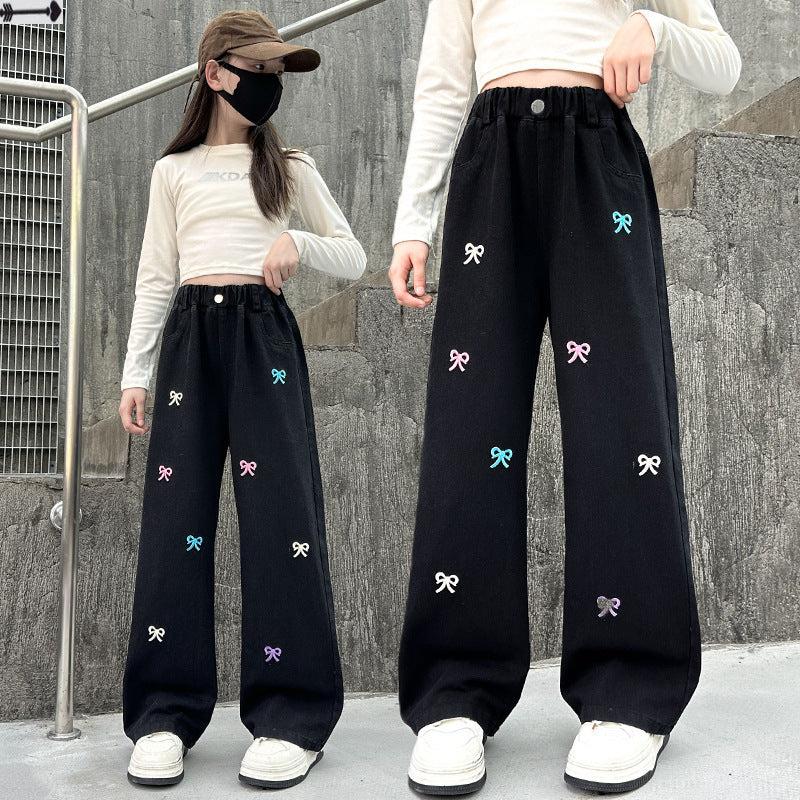 Western Style Wide-leg Pants Children's Autumn Straight Jeans