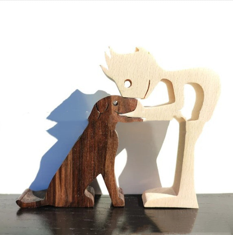 DIY Wooden Dog Figurine Sculpture Home Decor