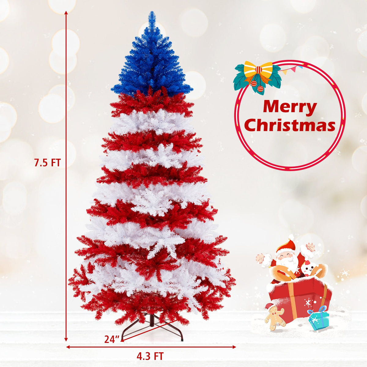 7.5 Feet Artificial Christmas Tree with Warm White LED Lights