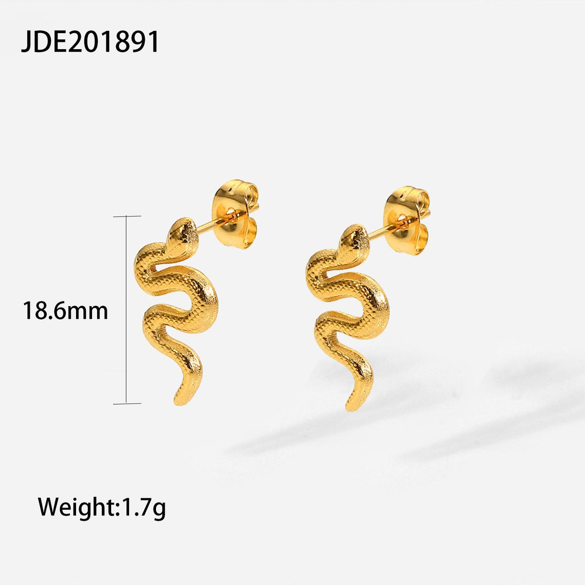 18K Gold Plated Stainless Steel Snake Stud Earrings