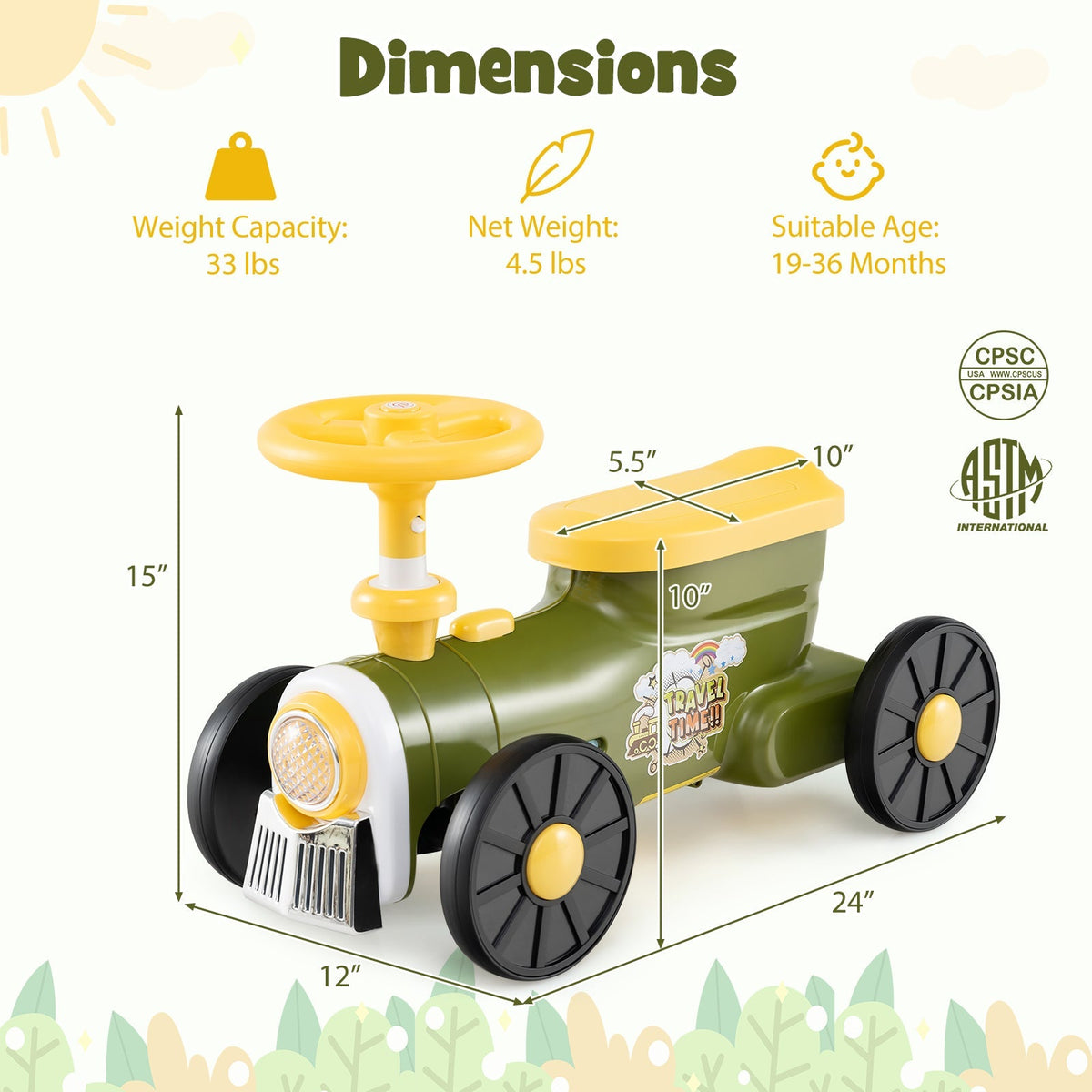 Ride on Toy with Steering Wheel and Train Whistle Sound Button GBruno Store