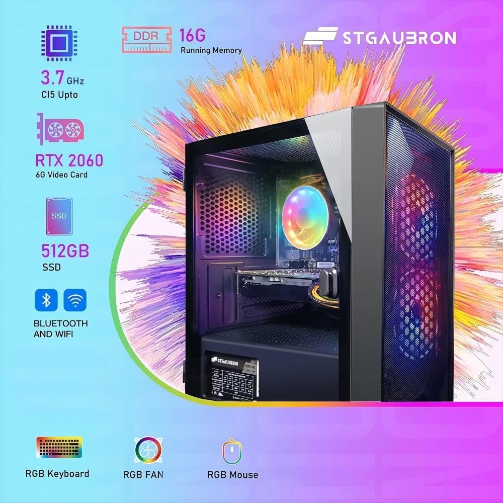 STGAubron Gaming PC Desktop,Core I5,RTX 2060 6G,16G RAM,512G SSD EasyOptionXY