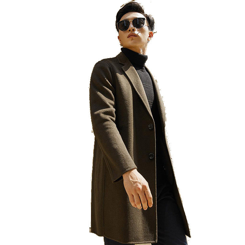 Business Handmade Seamless Wool Trench Coat Long