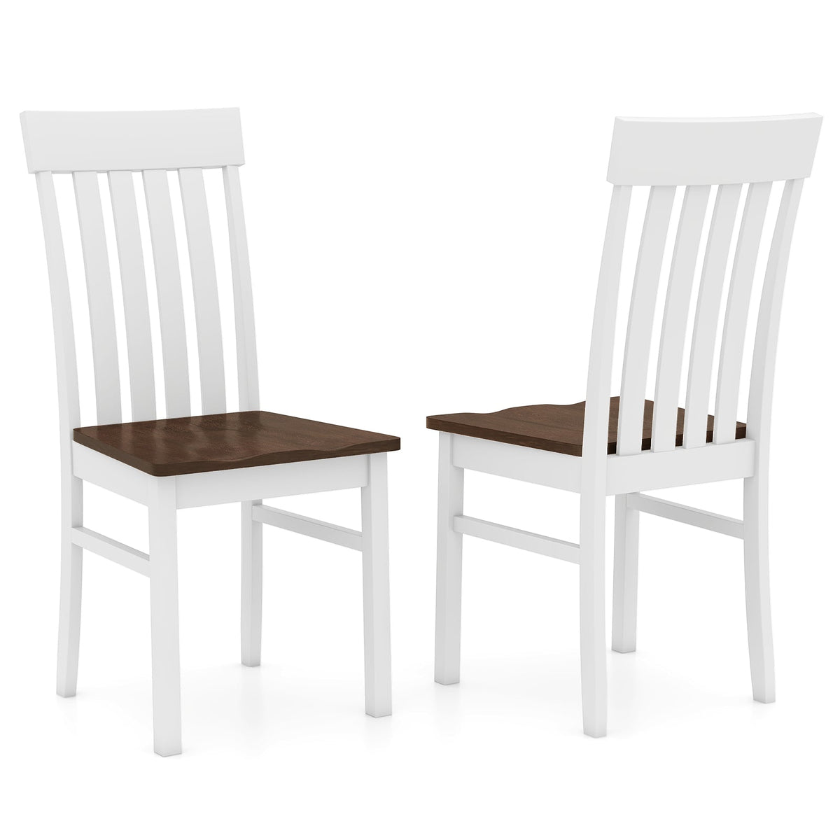 Set of 2 Kitchen Armless Dining Chairs with Slatted High Backrests-White