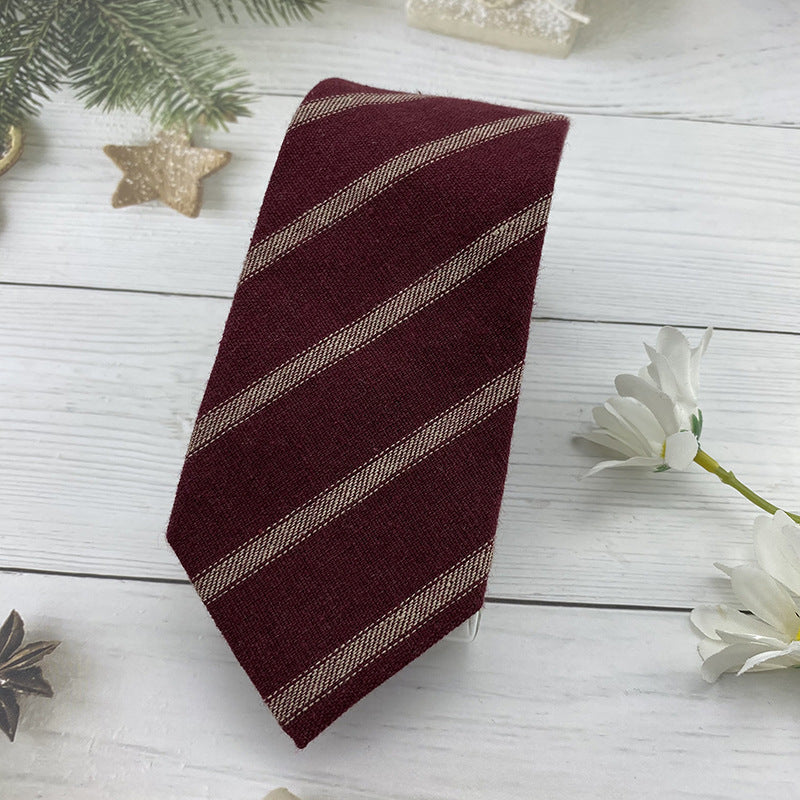 Autumn Winter British Style Knitted Cotton Linen Striped Tie
