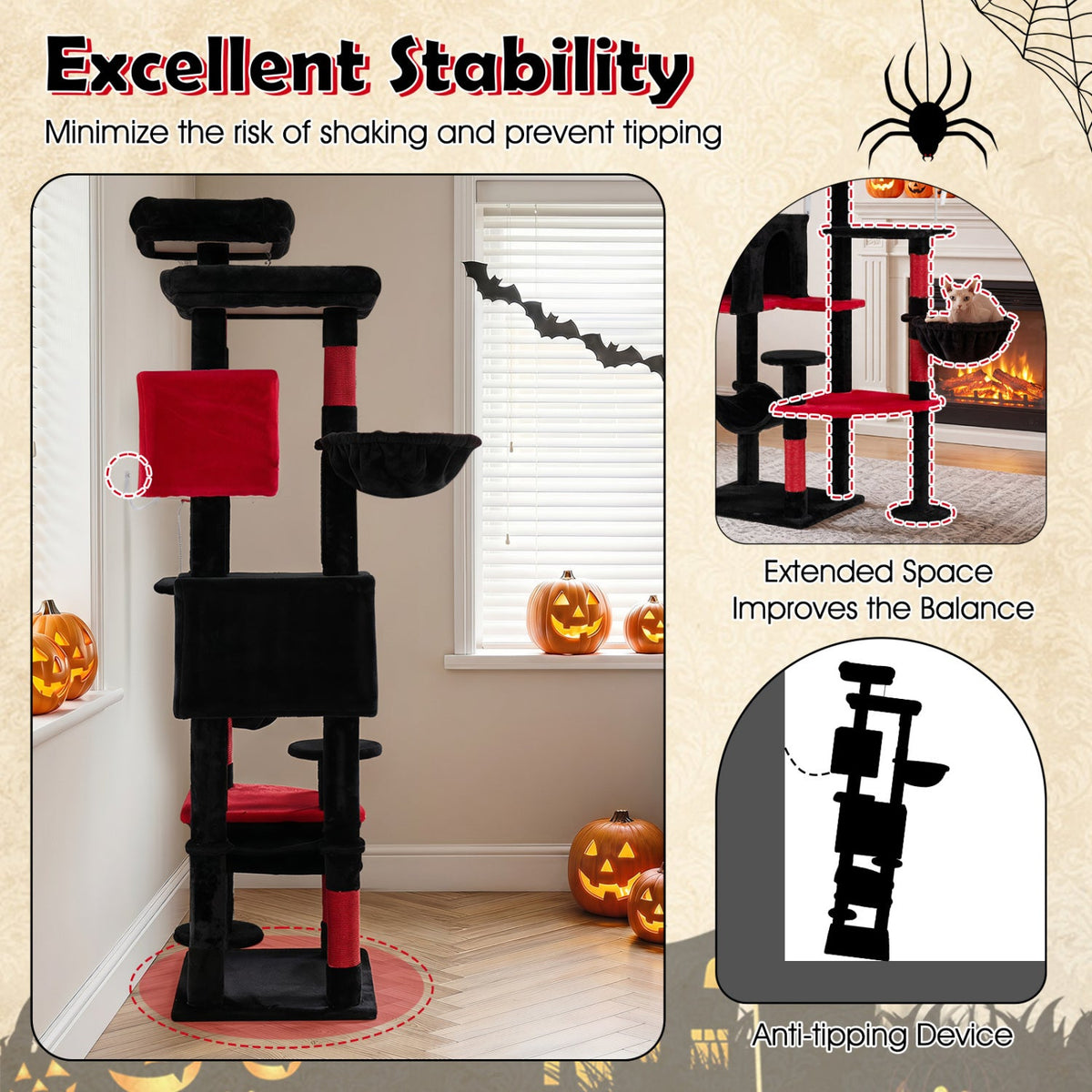 Gothic Cat Tree 75 Inch with Dual Perches and Houses DirectDeals