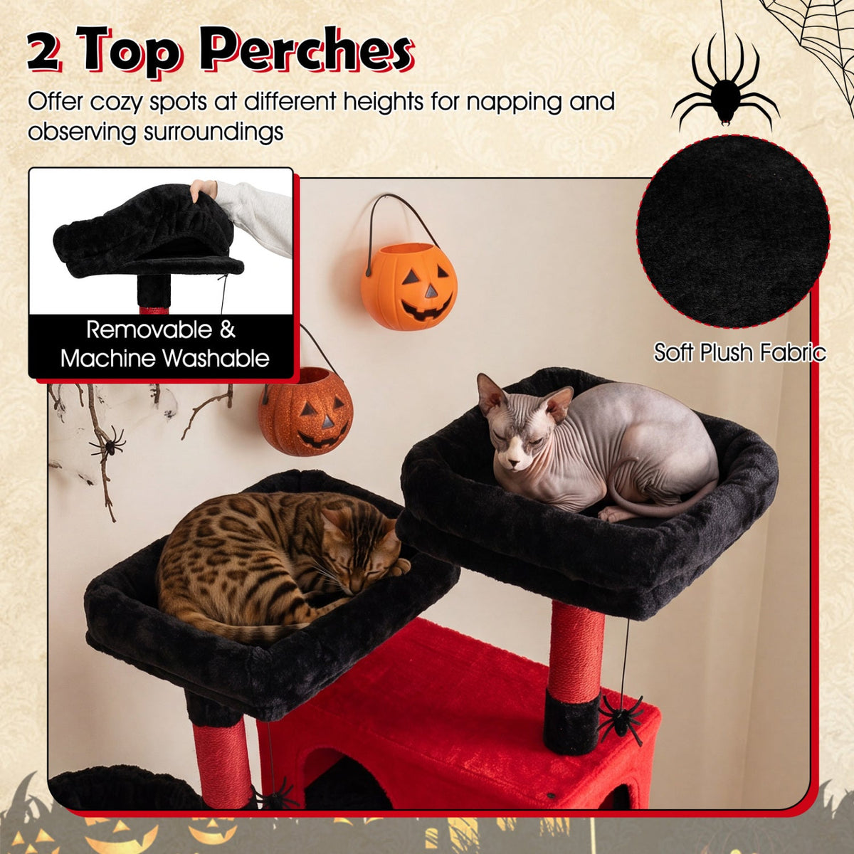 Gothic Cat Tree 75 Inch with Dual Perches and Houses DirectDeals