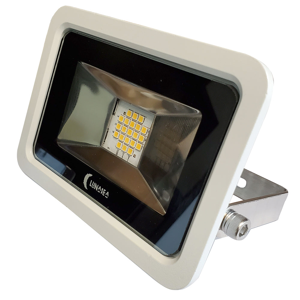 Lunasea 10W Slimline LED Floodlight, 120VAC Only, Cool White, 1200 Lumens, 3 Cord - White Housing TRAPSKI