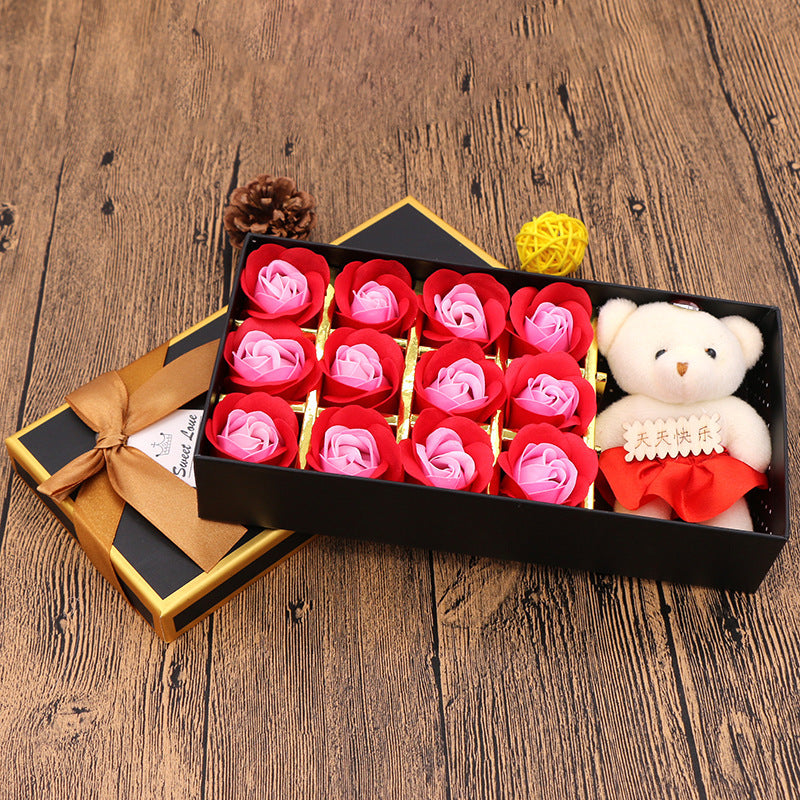 Valentine's Day 12 Bear Rose Soap Flower Gift Box
