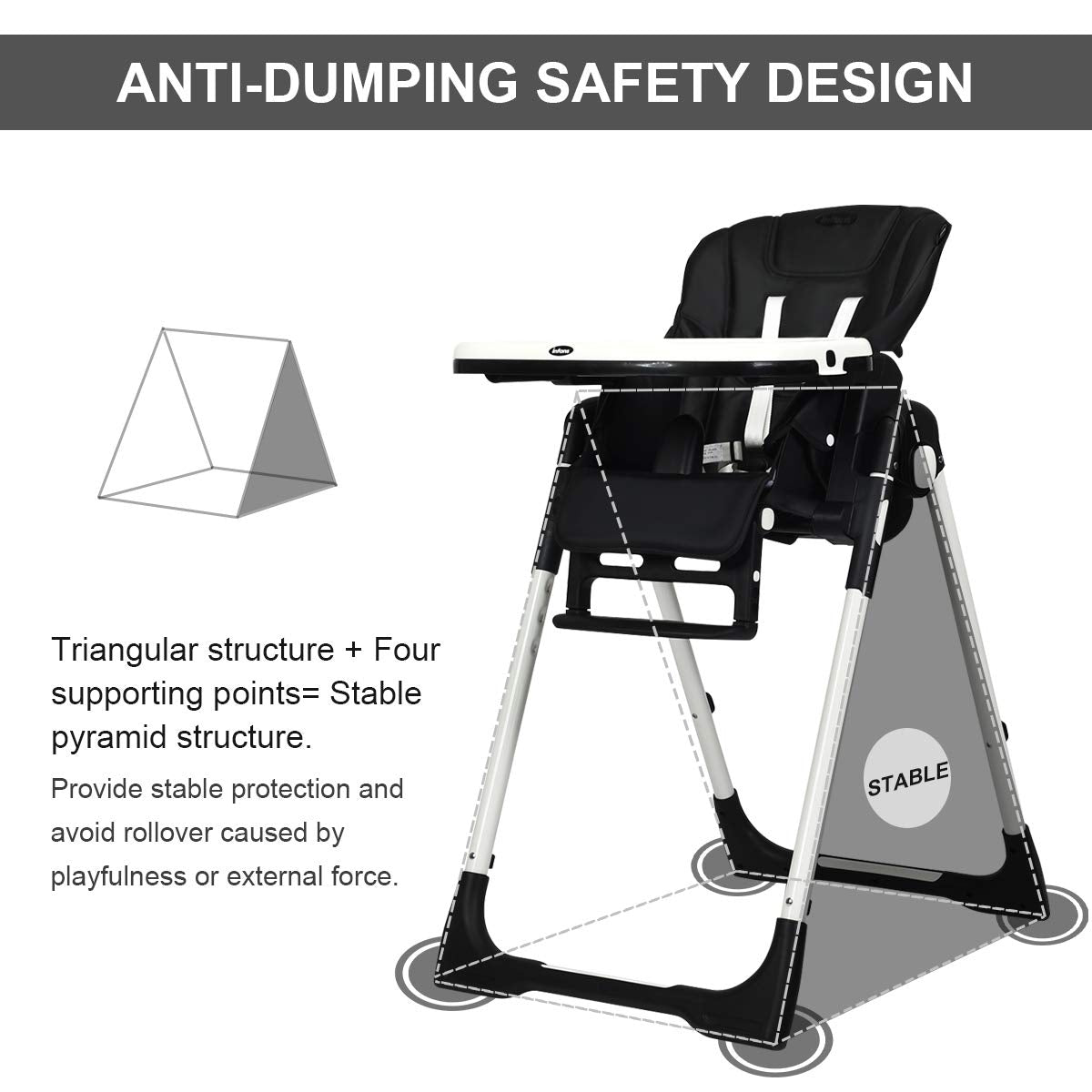 Foldable High chair with Multiple Adjustable Backrest-Black GBruno Store