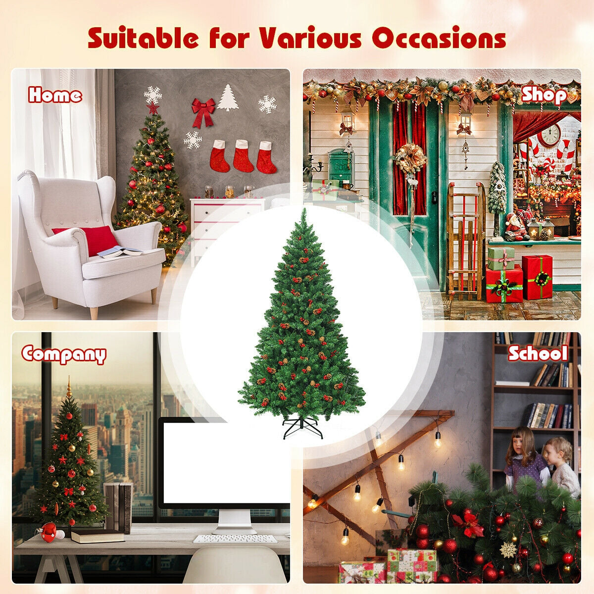 6.5 Feet Pre-lit Hinged Christmas Tree with LED Lights