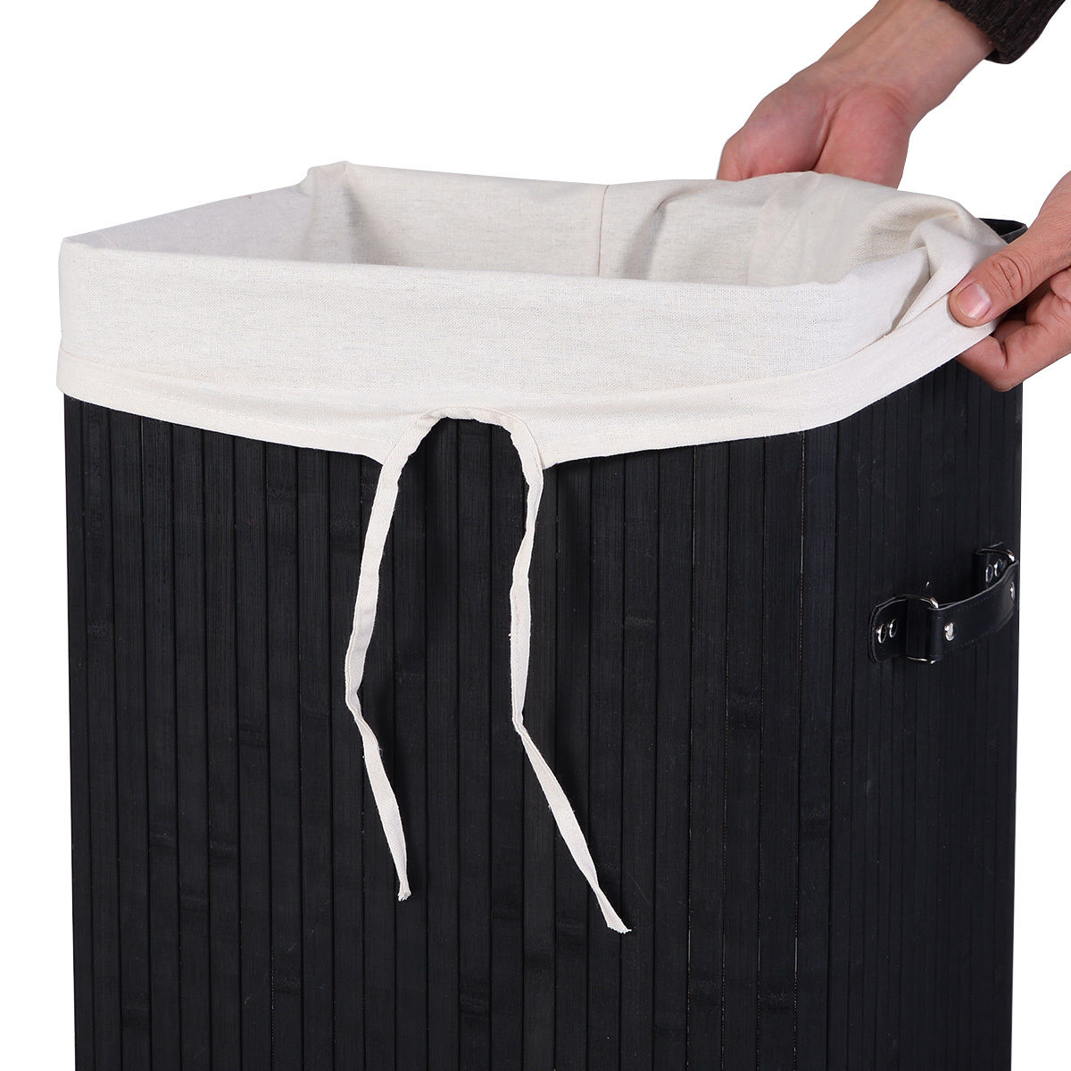 19 Gal Rectangle Laundry Basket Bamboo Clothes Hamper with Handles and Lid DirectDeals