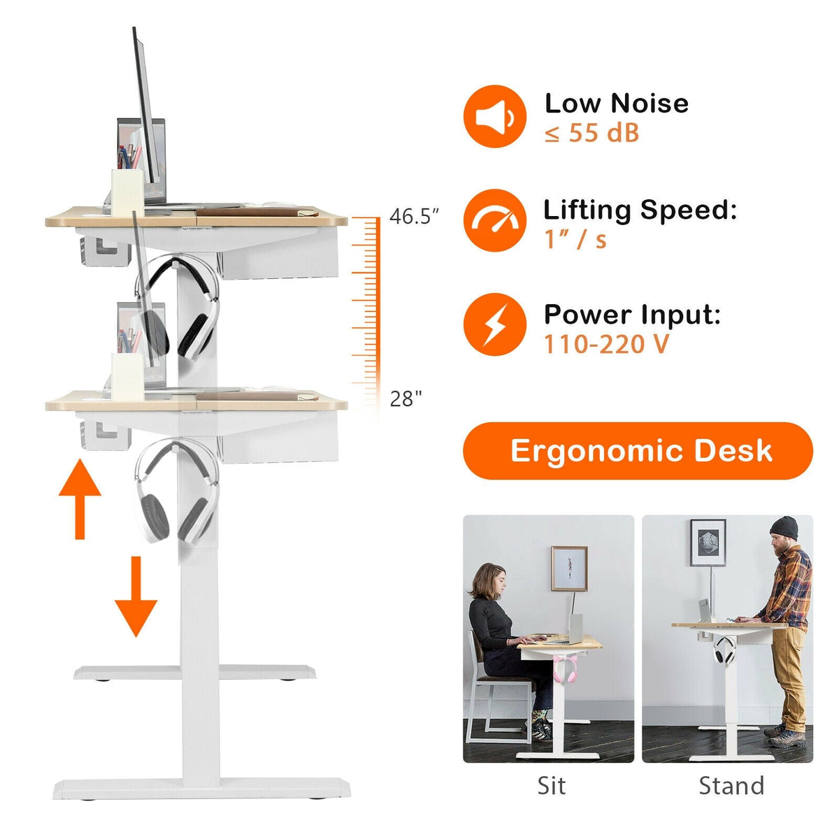 48-Inch Electric Standing Adjustable Desk with Control Panel and USB Port-Natural