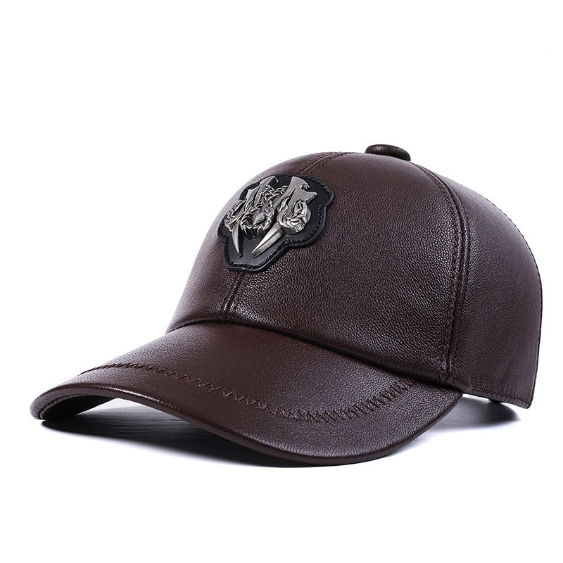 Genuine Leather Peaked Cap Goat Skin
