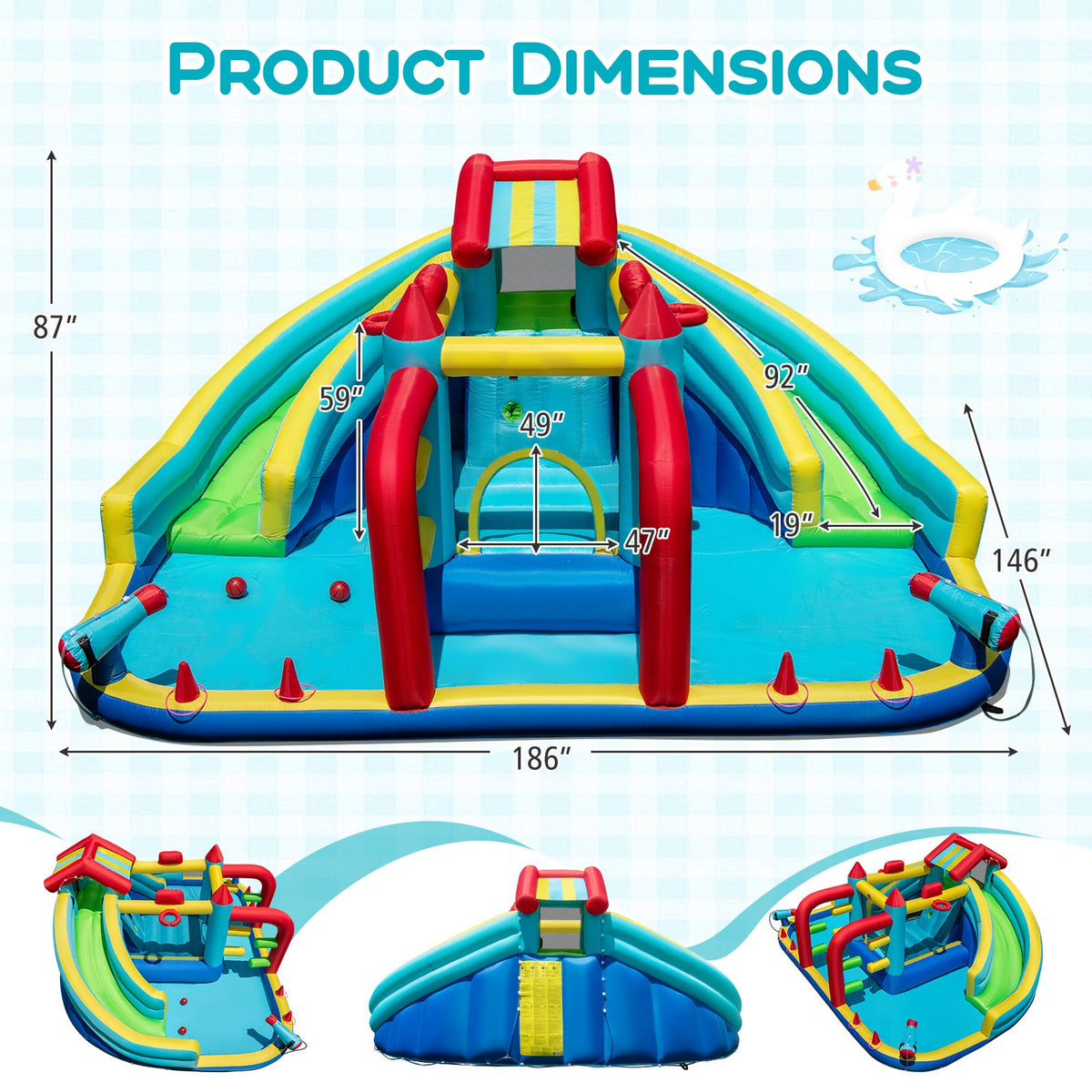 Inflatable Double Water Slide Park with Obstacle Course and 680W Blower