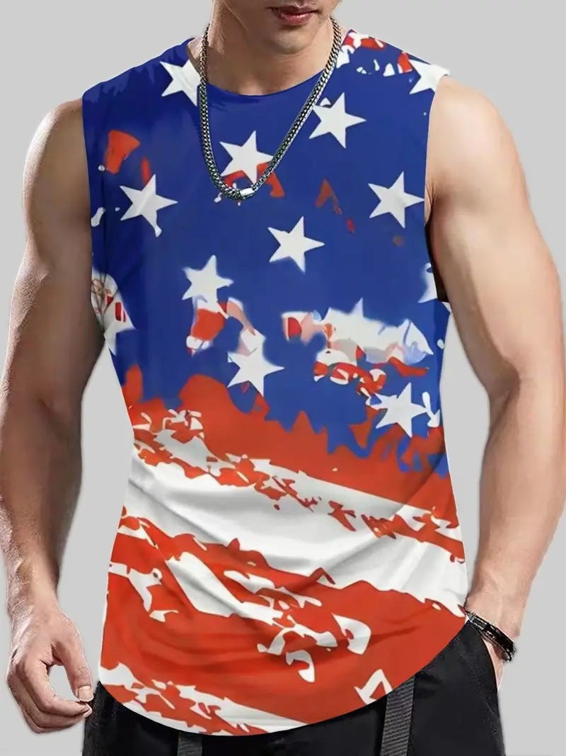 Men's Plus Size Sleeveless 3D Retro Print Vest