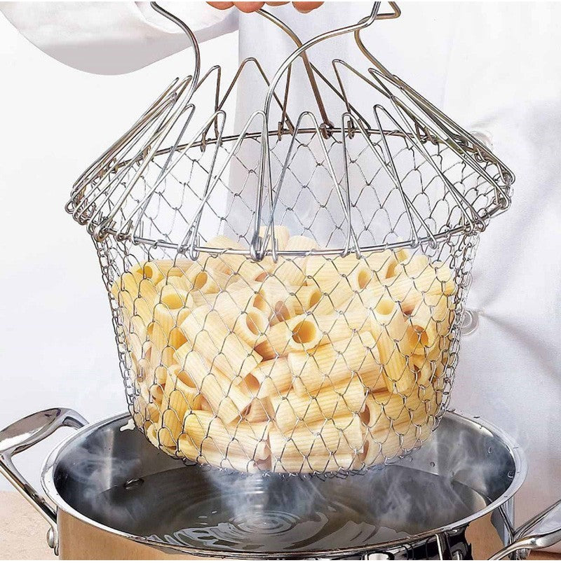 Stainless Steel Foldable Fry Basket Kitchen Tool