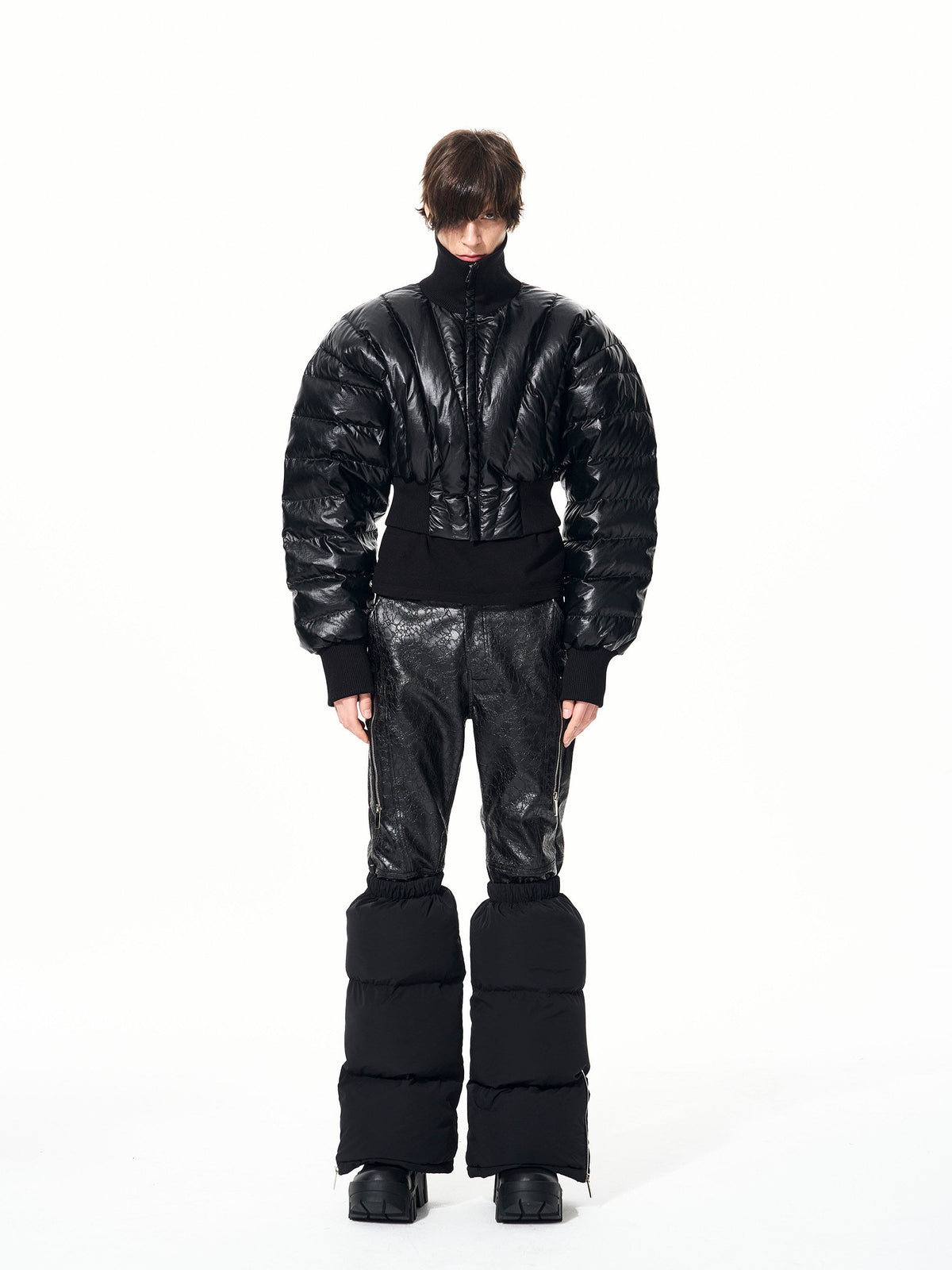 Mens Warm Stand-Up Collar Duck Down Puffer Jacket With Batwing Sleeves