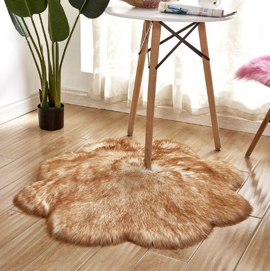 Artificial Woolen Carpet Rug Floral Shape Sheepskin Hairy Carpet