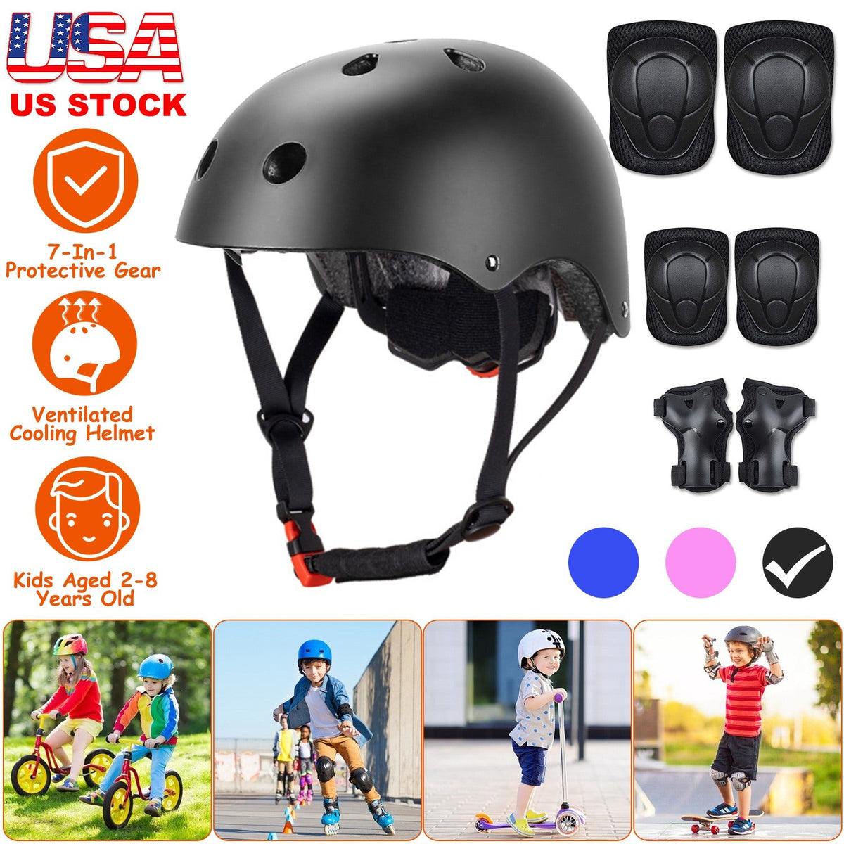 GBruno 7Pcs Kids Safety Helmet Set