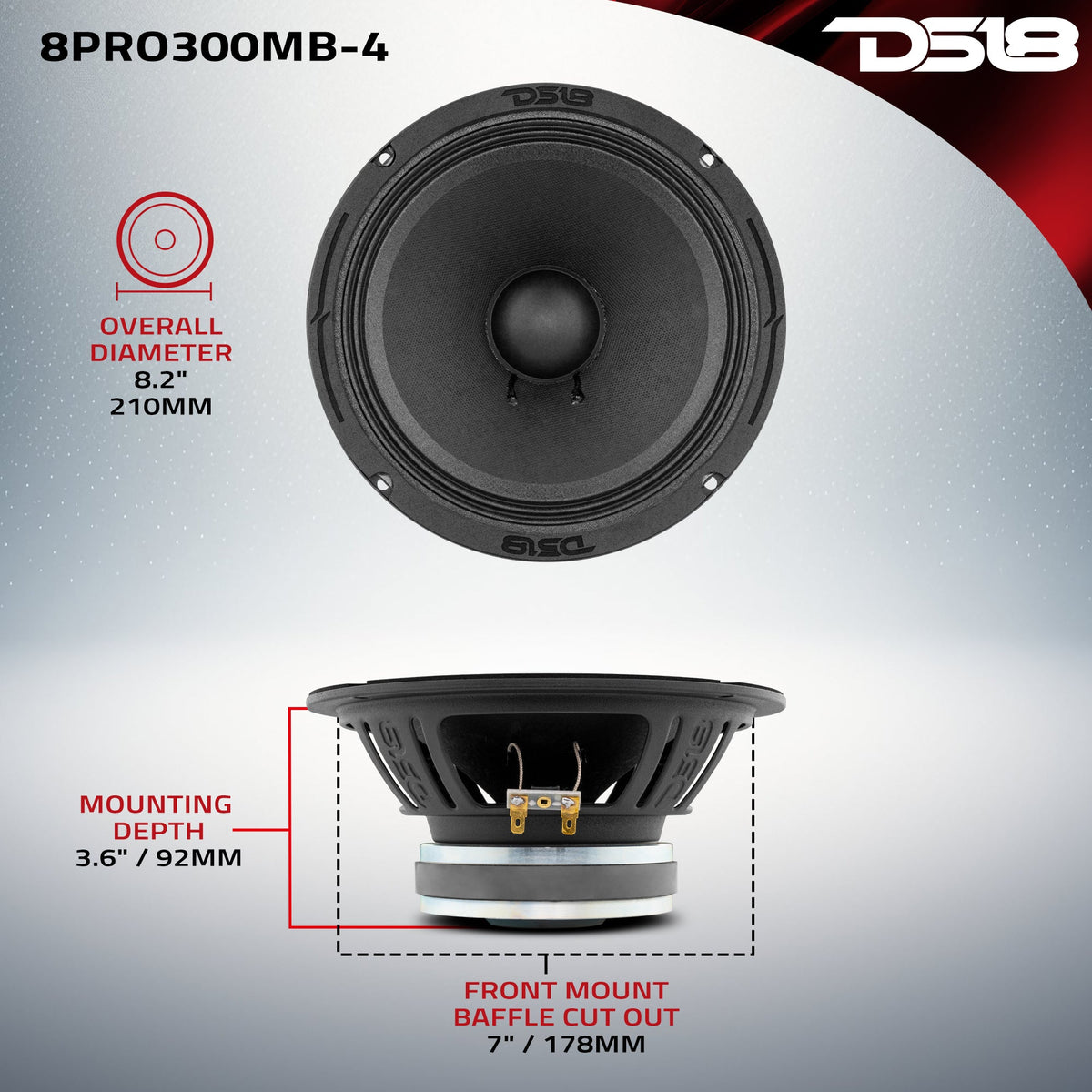 8" Mid-Bass Loudspeaker 150 Watts Rms 8-Ohm DS18