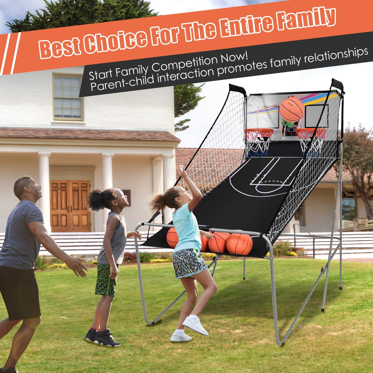 Foldable Double Electronic Basketball Game with 4 Balls Indoor-Gray GBruno Store