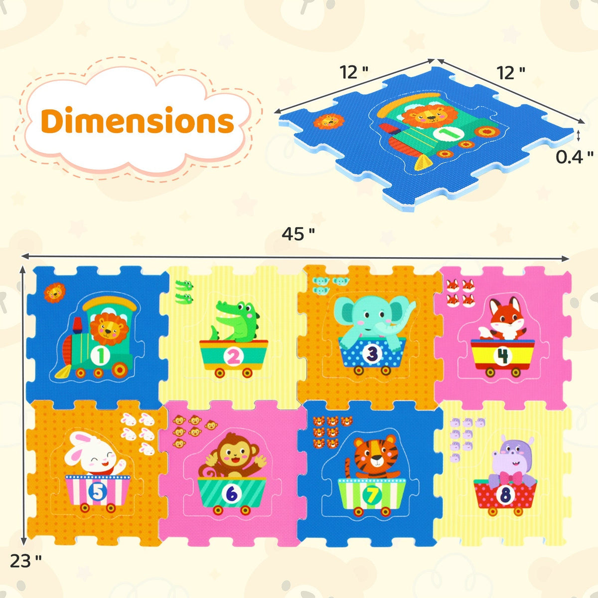 8-Piece Interlocking Baby Floor Puzzle Tiles with Educational Numbers GBruno Store