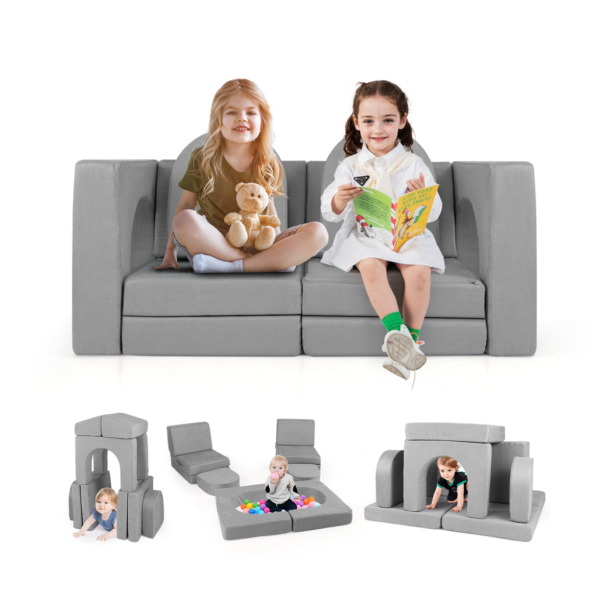 8-Piece Modular Kids Play Couch with Comfy Suede Fabric