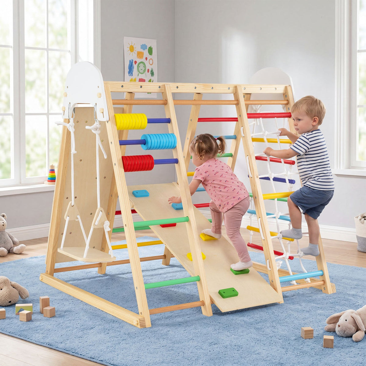 8-in-1 Foldable Indoor Jungle Gym with Swing and Monkey Bars DirectDeals