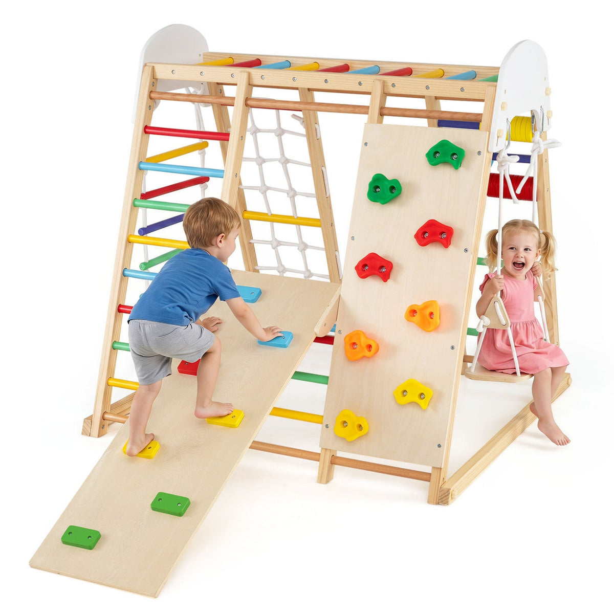 8-in-1 Foldable Indoor Jungle Gym with Swing and Monkey Bars DirectDeals