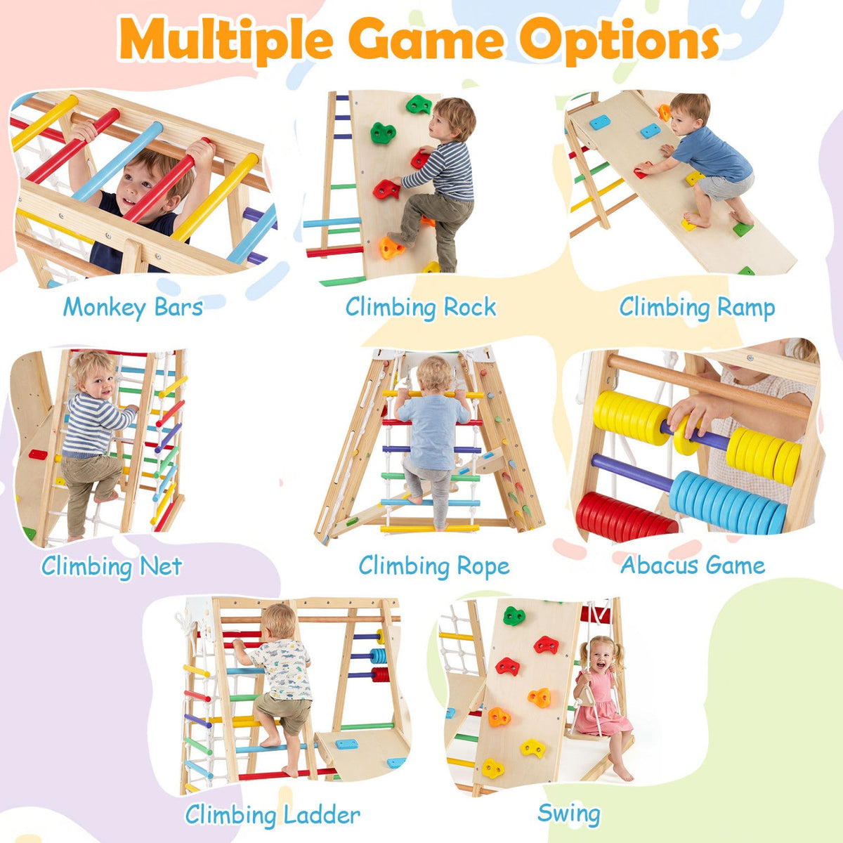 8-in-1 Foldable Indoor Jungle Gym with Swing and Monkey Bars DirectDeals