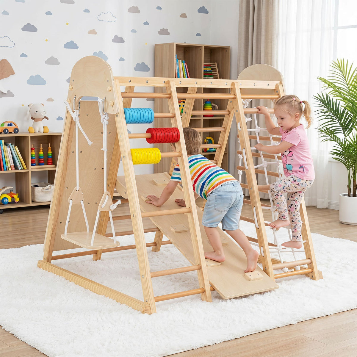 8-in-1 Foldable Indoor Jungle Gym with Swing and Monkey Bars DirectDeals