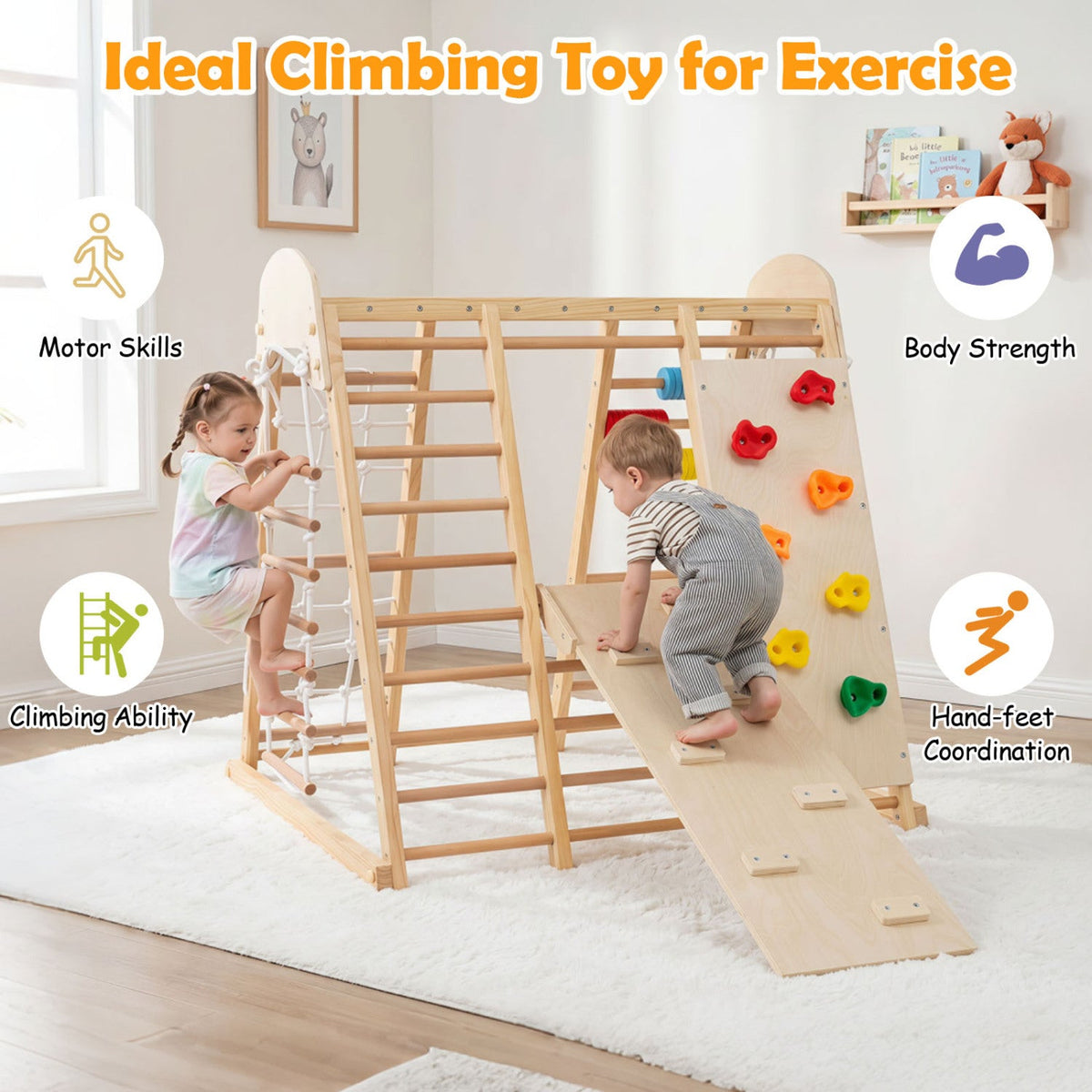 8-in-1 Foldable Indoor Jungle Gym with Swing and Monkey Bars DirectDeals
