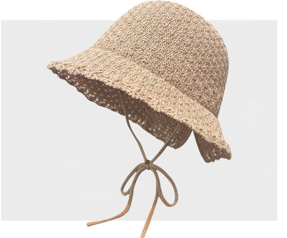 Knitted Lace-up Bow Lace Gentle Outing Sunshade Mori Bucket Hat