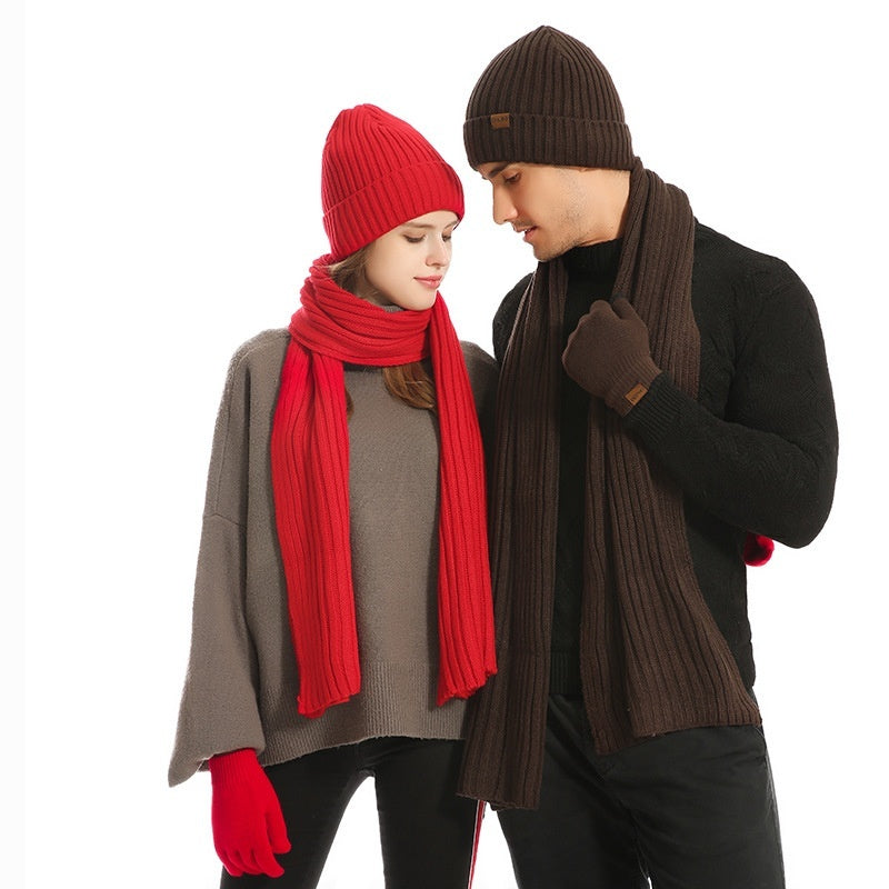 Men's Women's Knitted Wool Hat Scarf Gloves Set