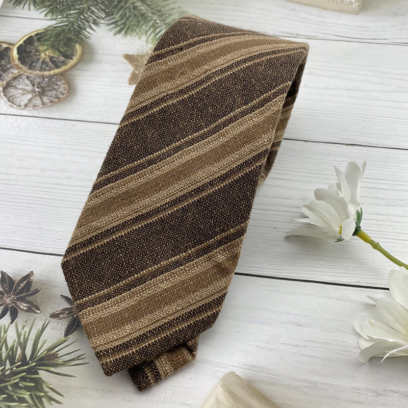 Autumn Winter British Style Knitted Cotton Linen Striped Tie