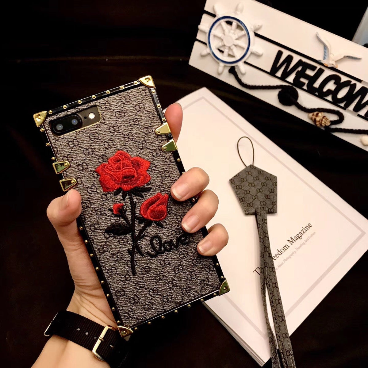 Apple 3D Rose Embroidered iPhone Case
