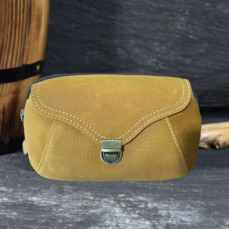 Men Waist Pack Genuine Leather Retro Cell Phone